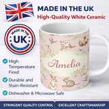 Personalized Custom Name Cute Woodland Animals Koala Kangaroo Bear Floral Pattern Blush Pink 11oz Ceramic Coffee Tea Mug White Large Handle