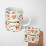 Personalized Custom Name Cute Bear Sloth Lamb Cherry Strawberry Seamless Pattern on Cream 11oz Ceramic Coffee Tea Mug White Large Handle