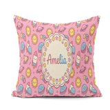 Custom Name Cute Kawaii Space Rocket Globe Sun Star Pattern Name Square Filled Cushion Throw Pillow Sofa Bed Home Decor Zip Washable UK Made