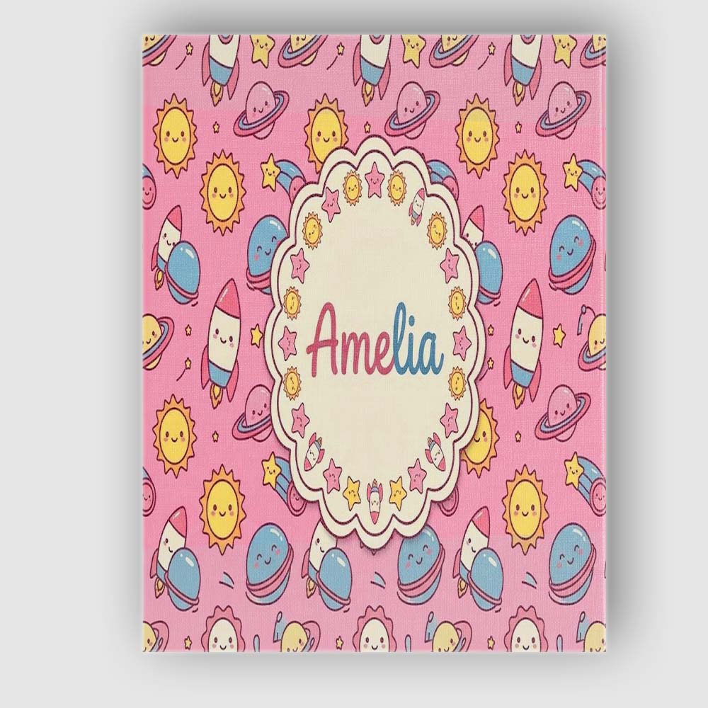 Personalised Name Cute Kawaii Space Rocket Custom  Unique Gift Idea Elegant Feature Canvas Wall Art Print Decor Picture Ready to Hang