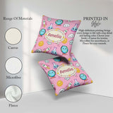 Custom Name Kawaii Space Rocket Globe Sun Star Pink Pattern Name Square Filled Cushion Throw Pillow Sofa Bed Home Decor Zip Washable UK Made