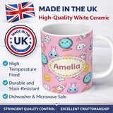 Personalized Custom Name Cute Kawaii Space Rocket Globe Sun Star Pink Seamless Pattern Name 11oz Ceramic Coffee Tea Mug White Large Handle