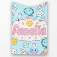 Cute Kawaii Space Rocket Globe Sun Star Blue Seamless Pattern Name  Personalised Custom Name Super Soft Fleece Blanket Bed Sofa Throw