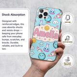 Cute Kawaii Space Rocket Globe Sun Star Blue Custom Name Protective Phone Case Mobile Cover Durable Everyday Smartphone Shock Resistant