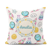 Custom Name Kawaii Space Rocket Globe Sun White Seamless Pattern Square Filled Cushion Throw Pillow Sofa Bed Home Decor Zip Washable UK Made