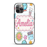 Cute Kawaii School Cat Books Crayons Stationery Custom Name Protective Phone Case Mobile Cover Durable Everyday Smartphone Shock Resistant
