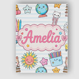 Personalised Name Cute Kawaii School Cat Custom  Unique Gift Idea Elegant Feature Canvas Wall Art Print Decor Picture Ready to Hang