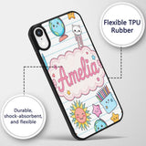 Cute Kawaii School Cat Books Crayons Stationery Custom Name Protective Phone Case Mobile Cover Durable Everyday Smartphone Shock Resistant
