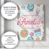 Personalised Name Cute Kawaii School Cat Custom  Unique Gift Idea Elegant Feature Canvas Wall Art Print Decor Picture Ready to Hang