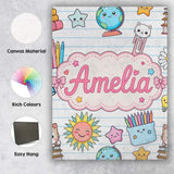 Personalised Name Cute Kawaii School Cat Custom  Unique Gift Idea Elegant Feature Canvas Wall Art Print Decor Picture Ready to Hang