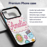Cute Kawaii School Cat Books Crayons Stationery Custom Name Protective Phone Case Mobile Cover Durable Everyday Smartphone Shock Resistant