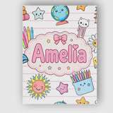 Personalised Name Cute Kawaii School Cat Custom  Unique Gift Idea Elegant Feature Canvas Wall Art Print Decor Picture Ready to Hang