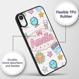 Cute Kawaii School Cat Books Crayons Pink Lines Custom Name Protective Phone Case Mobile Cover Durable Everyday Smartphone Shock Resistant