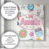 Personalised Name Cute Kawaii School Cat Custom  Unique Gift Idea Elegant Feature Canvas Wall Art Print Decor Picture Ready to Hang
