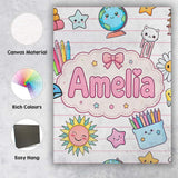 Personalised Name Cute Kawaii School Cat Custom  Unique Gift Idea Elegant Feature Canvas Wall Art Print Decor Picture Ready to Hang
