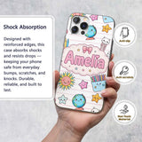 Cute Kawaii School Cat Books Crayons Pink Lines Custom Name Protective Phone Case Mobile Cover Durable Everyday Smartphone Shock Resistant