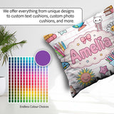 Custom Name Kawaii Cat Books Crayons Pink Lines Seamless Pattern Square Filled Cushion Throw Pillow Sofa Bed Home Decor Zip Washable UK Made
