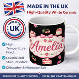 Personalized Custom Name Cute Chocolate Bars and Creamy Milkshakes with Strawberries Seamless 11oz Ceramic Coffee Tea Mug White Large Handle