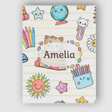 Personalised Name Cute Kawaii School Cat Custom  Unique Gift Idea Elegant Feature Canvas Wall Art Print Decor Picture Ready to Hang