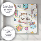 Personalised Name Cute Kawaii School Cat Custom  Unique Gift Idea Elegant Feature Canvas Wall Art Print Decor Picture Ready to Hang