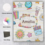 Personalised Name Cute Kawaii School Cat Custom  Unique Gift Idea Elegant Feature Canvas Wall Art Print Decor Picture Ready to Hang