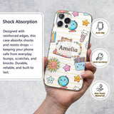 Cute Kawaii School Cat Books Crayons Yellow Lines Custom Name Protective Phone Case Mobile Cover Durable Everyday Smartphone Shock Resistant