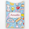 Cute Kawaii School Supplies Rainbow Apple Glue Blue Seamless  Personalised Custom Name Super Soft Fleece Blanket Bed Sofa Throw