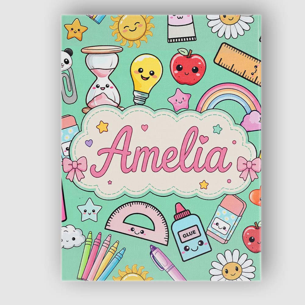 Personalised Name Cute Kawaii School Custom Premium Decorative Design Modern Room Accent Canvas Wall Art Print Decor Picture Ready to Hang