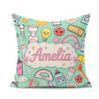 Custom Name Cute Kawaii School Supplies Rainbow Apple Glue Green Square Filled Cushion Throw Pillow Sofa Bed Home Decor Zip Washable UK Made