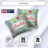 Custom Name Cute Kawaii School Supplies Rainbow Apple Glue Green Square Filled Cushion Throw Pillow Sofa Bed Home Decor Zip Washable UK Made