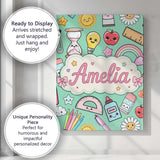 Personalised Name Cute Kawaii School Custom Premium Decorative Design Modern Room Accent Canvas Wall Art Print Decor Picture Ready to Hang