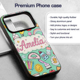 Cute Kawaii School Supplies Rainbow Apple Glue Custom Name Protective Phone Case Mobile Cover Durable Everyday Smartphone Shock Resistant