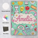 Personalised Name Cute Kawaii School Custom Premium Decorative Design Modern Room Accent Canvas Wall Art Print Decor Picture Ready to Hang
