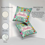 Custom Name Cute Kawaii School Supplies Rainbow Apple Glue Green Square Filled Cushion Throw Pillow Sofa Bed Home Decor Zip Washable UK Made