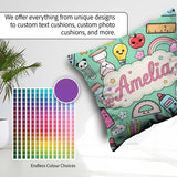 Custom Name Cute Kawaii School Supplies Rainbow Apple Glue Green Square Filled Cushion Throw Pillow Sofa Bed Home Decor Zip Washable UK Made