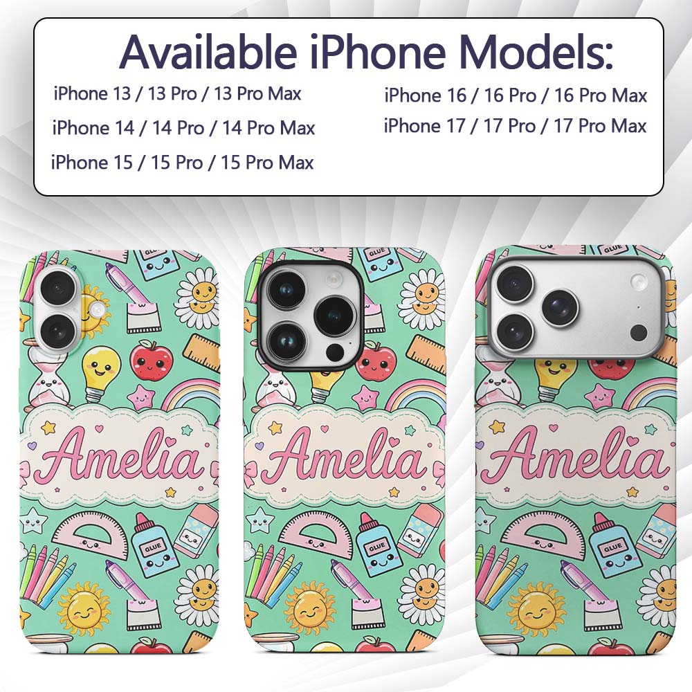 Cute Kawaii School Supplies Rainbow Apple Glue Custom Name Protective Phone Case Mobile Cover Durable Everyday Smartphone Shock Resistant