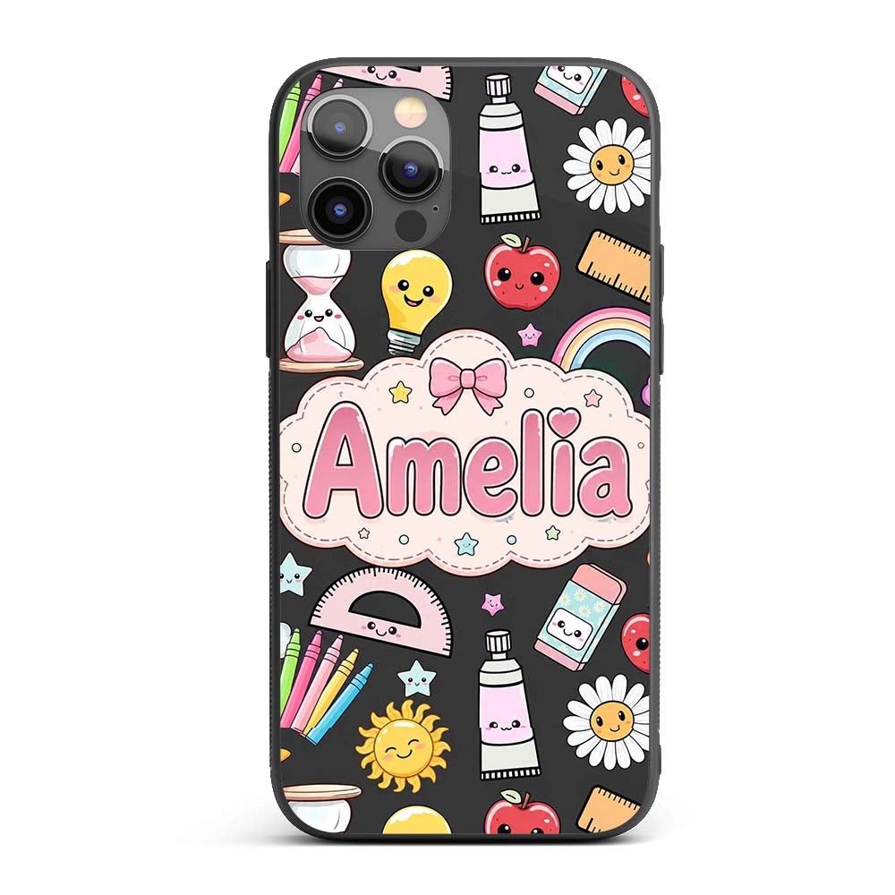 Cute Kawaii School Supplies Rainbow Apple Glue Custom Name Protective Phone Case Mobile Cover Durable Everyday Smartphone Shock Resistant