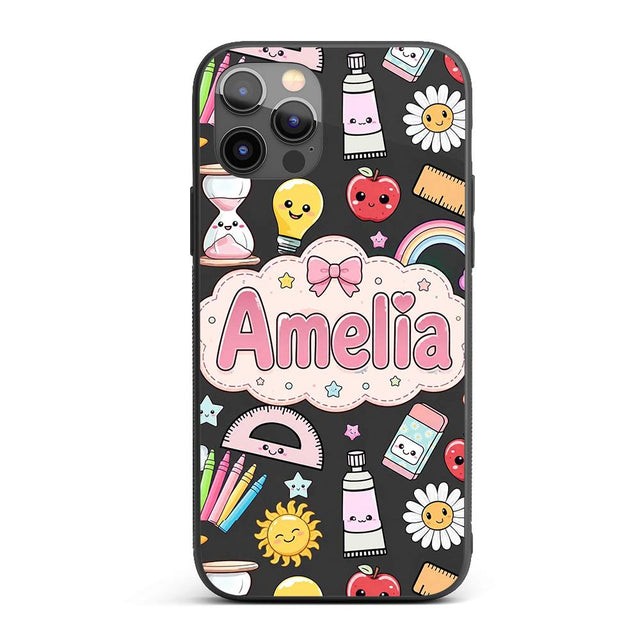 Cute Kawaii School Supplies Rainbow Apple Glue Custom Name Protective Phone Case Mobile Cover Durable Everyday Smartphone Shock Resistant