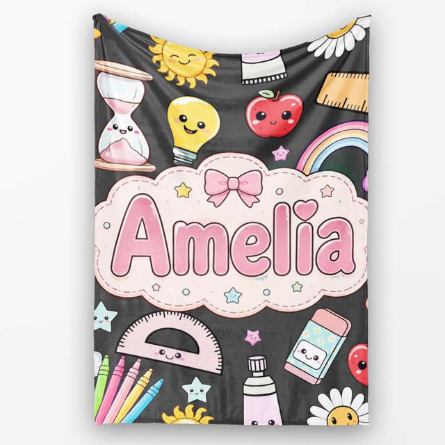 Cute Kawaii School Supplies Rainbow Apple Glue Dark Seamless  Personalised Custom Name Super Soft Fleece Blanket Bed Sofa Throw
