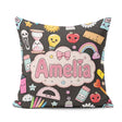 Custom Name Cute Kawaii School Supplies Apple Glue Dark Seamless Square Filled Cushion Throw Pillow Sofa Bed Home Decor Zip Washable UK Made