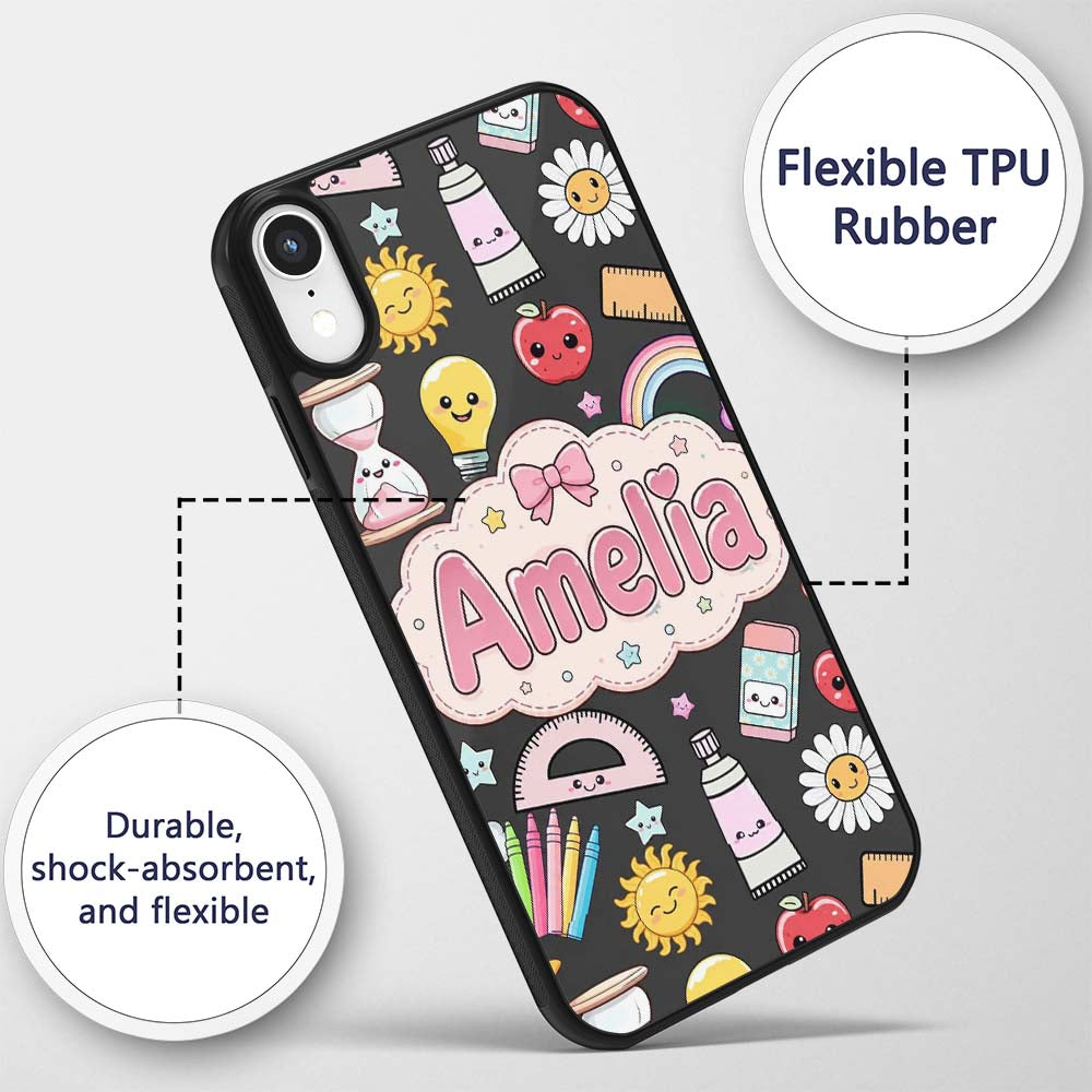 Cute Kawaii School Supplies Rainbow Apple Glue Custom Name Protective Phone Case Mobile Cover Durable Everyday Smartphone Shock Resistant