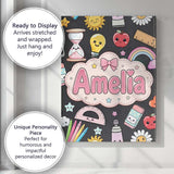 Personalised Name Cute Kawaii School Custom Premium Decorative Design Modern Room Accent Canvas Wall Art Print Decor Picture Ready to Hang