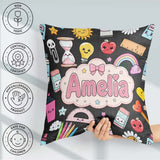 Custom Name Cute Kawaii School Supplies Apple Glue Dark Seamless Square Filled Cushion Throw Pillow Sofa Bed Home Decor Zip Washable UK Made