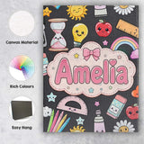 Personalised Name Cute Kawaii School Custom Premium Decorative Design Modern Room Accent Canvas Wall Art Print Decor Picture Ready to Hang