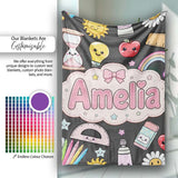 Cute Kawaii School Supplies Rainbow Apple Glue Dark Seamless  Personalised Custom Name Super Soft Fleece Blanket Bed Sofa Throw