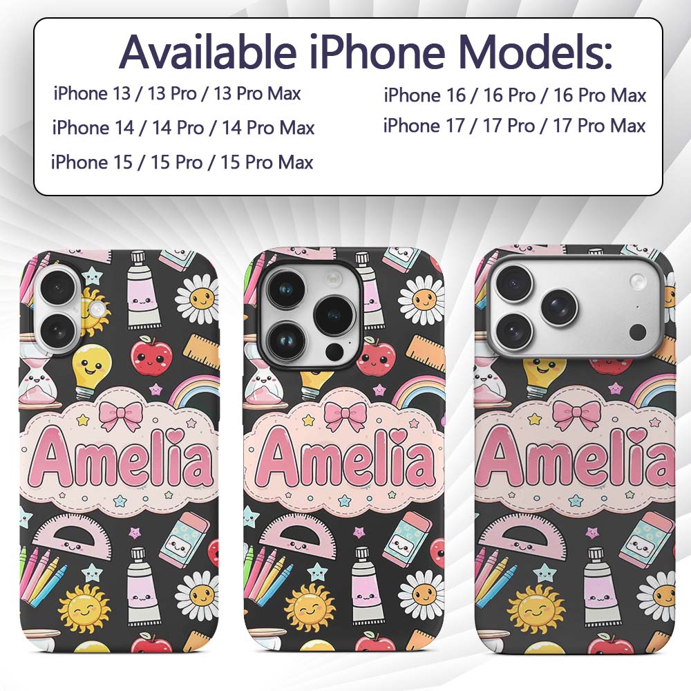 Cute Kawaii School Supplies Rainbow Apple Glue Custom Name Protective Phone Case Mobile Cover Durable Everyday Smartphone Shock Resistant