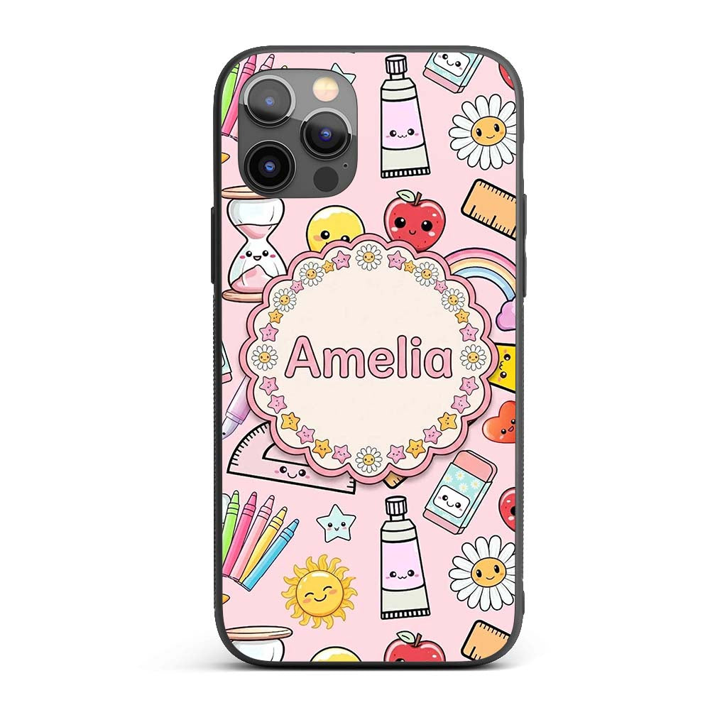 Cute Kawaii School Supplies Rainbow Apple Glue Custom Name Protective Phone Case Mobile Cover Durable Everyday Smartphone Shock Resistant