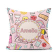 Custom Name Cute Kawaii School Supplies Apple Glue Pink Seamless Square Filled Cushion Throw Pillow Sofa Bed Home Decor Zip Washable UK Made