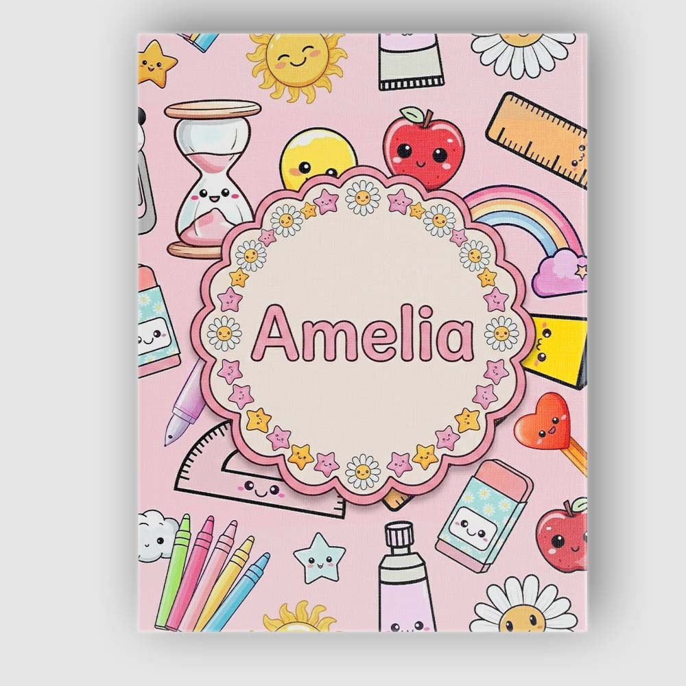 Personalised Name Cute Kawaii School Custom Premium Decorative Design Modern Room Accent Canvas Wall Art Print Decor Picture Ready to Hang
