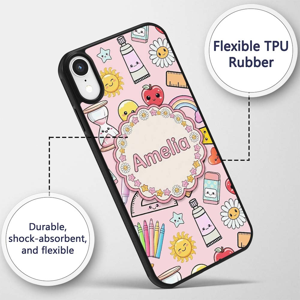 Cute Kawaii School Supplies Rainbow Apple Glue Custom Name Protective Phone Case Mobile Cover Durable Everyday Smartphone Shock Resistant
